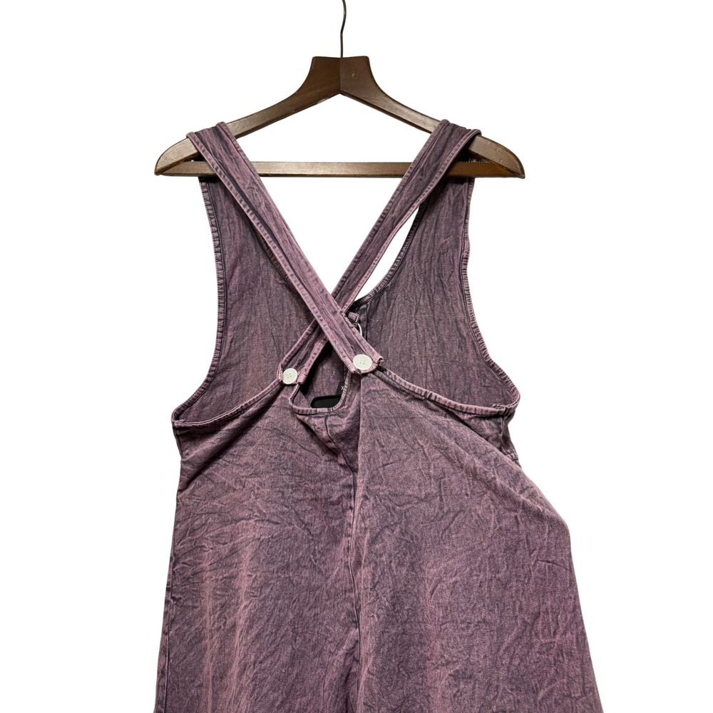 Purple Acid Wash 100% Cotton Wide Cropped Leg Jumpsuit Button Overalls Y2K Retro - Picture 5 of 11